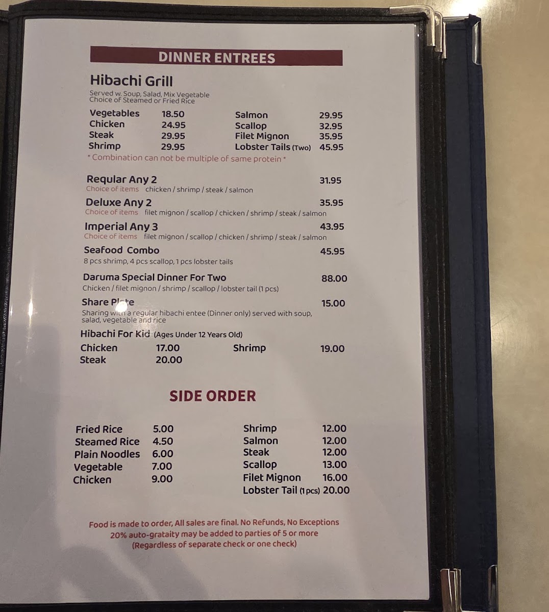Menu Daruma Asian Cuisine Japanese Steakhouse-1